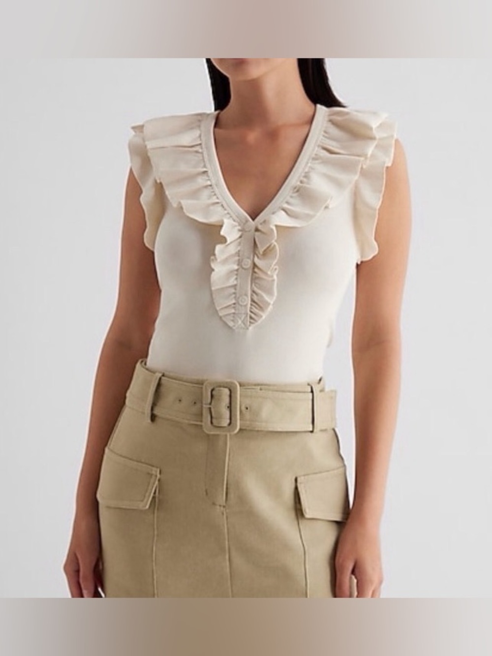 Express Fitted Ruffle Henley Top XL NWOT
